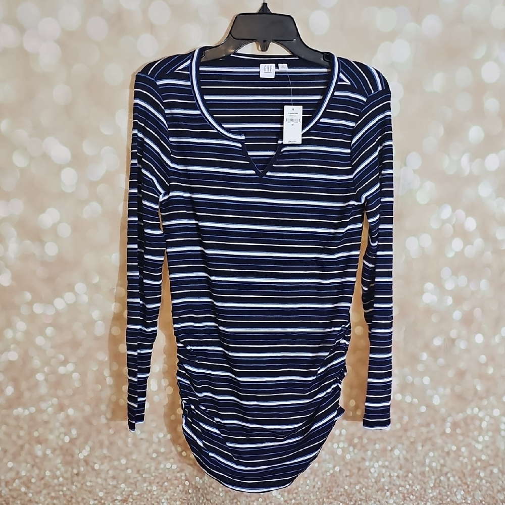 GAP Maternity Navy and White Striped Long Sleeve Tee